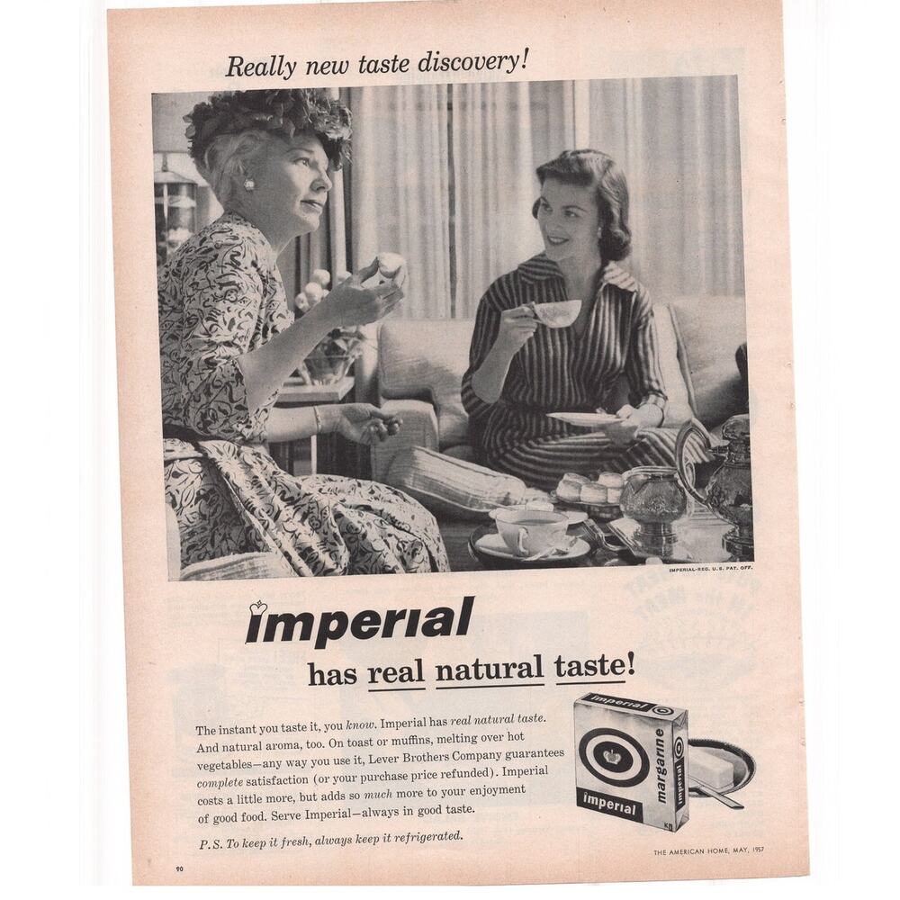 Imperial Margarine Magazine Advertisement 1957 B&W Vintage Baking Tea Biscuits